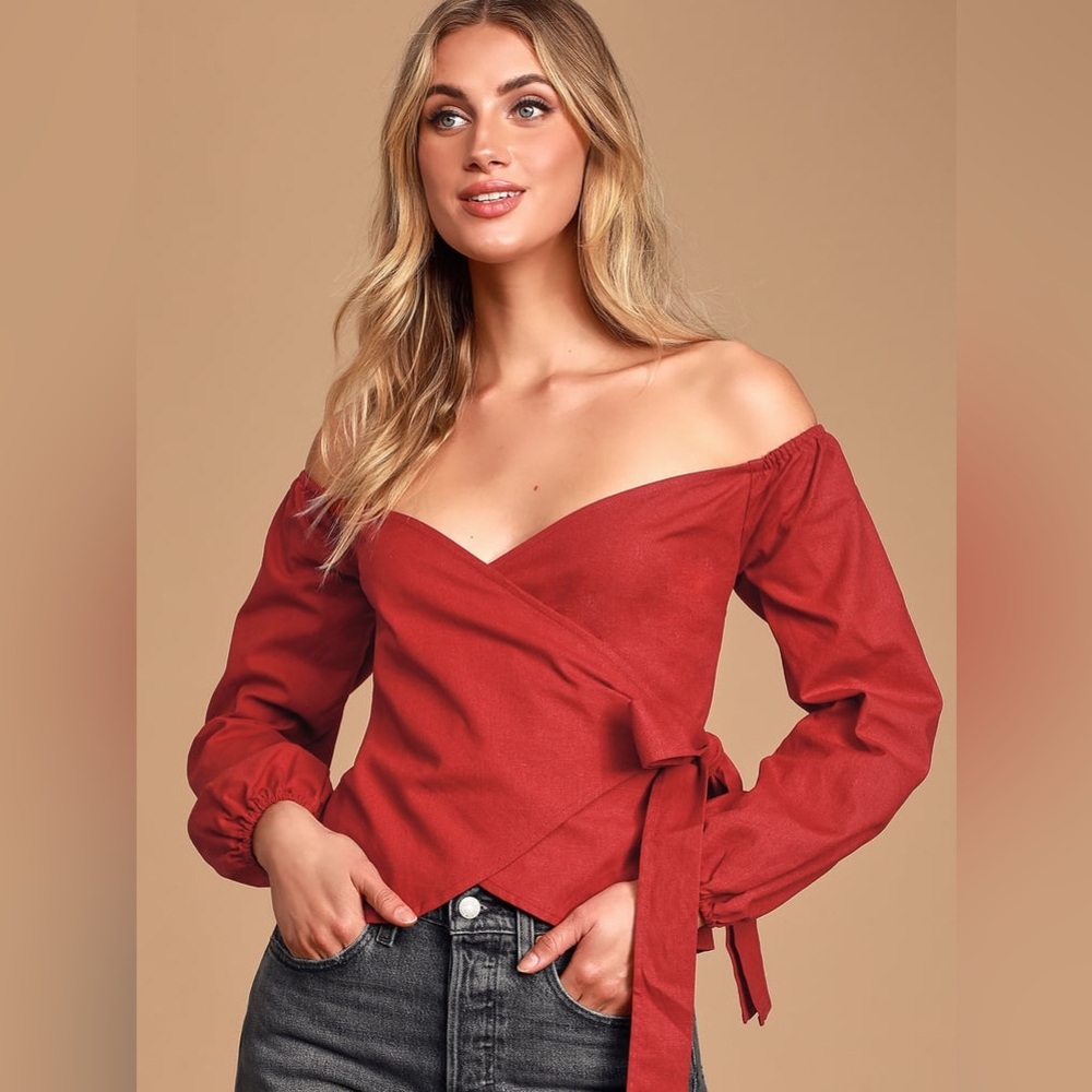 Lulus Sweet Looks Wine Red Off the Shoulder Top